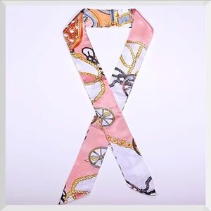 Silk-Feel Pink Nautical Print Twilly Scarf